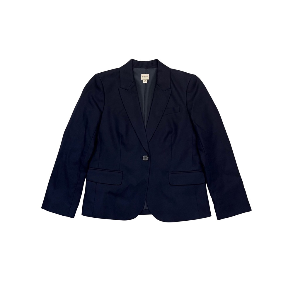 J. Crew Navy Blue Single Button Tailored 100% Cotton Preppy Blazer Jacket Size 4